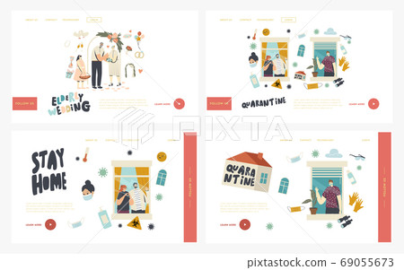 Characters Stay Home at Coronavirus Pandemic, Senior People Wedding Landing Page Template Set. Neighbors in Apartments Characters Stay Home at Coronavirus Pandemic, Senior People Wedding Landing Page Template Set. Neighbors in Apartments 69055673