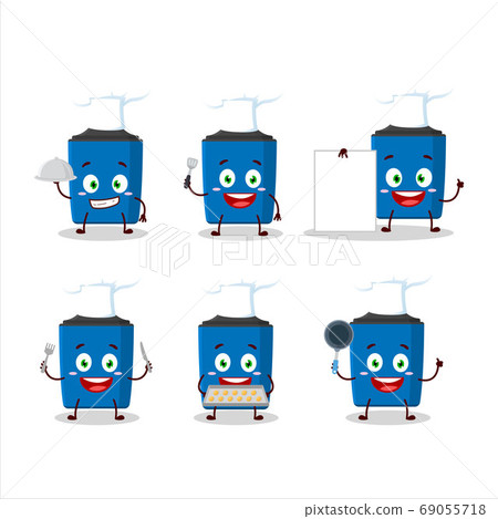 Cartoon character of new blue highlighter with various chef emoticons Cartoon character of new blue highlighter with various chef emoticons 69055718