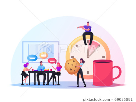 Friends Characters Meet Up in Cafe or Bar. People Company on Coffee Break in Modern Restaurant Communicating, Chatting 69055891