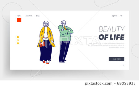Elderly People Lifestyle, Family Sparetime Landing Page Template. Senior Couple Characters in Elegant Clothes Together 69055935