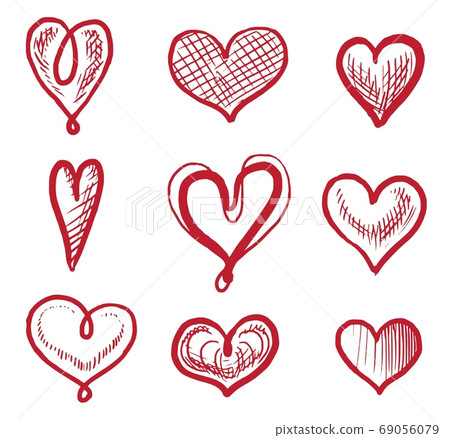 Red art heart shape hand drawn icon isolated set - Stock Illustration ...
