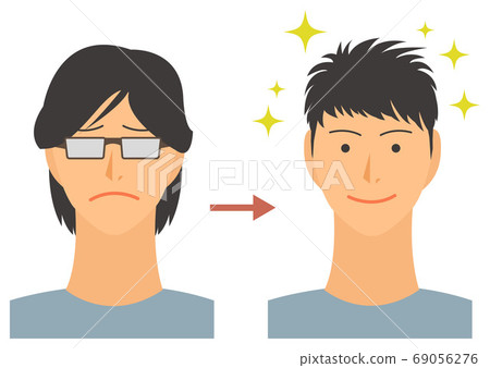 一個成功改變形象的男人的矢量圖羅恩的頭髮，黑色的短髮 69056276