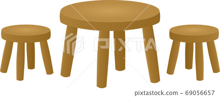 Set of wooden round table and two chairs 69056657