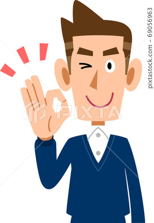 Upper body of man showing OK sign 69056963