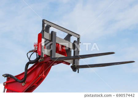 Forklift loader or stacker. Part of hydraulic mechanism Forklift loader or stacker. Part of hydraulic mechanism 69057442