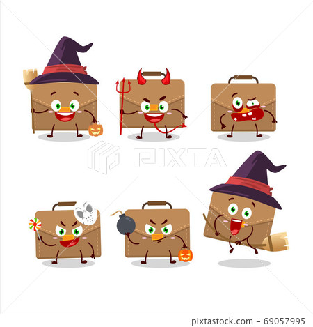 Halloween expression emoticons with cartoon character of brown suitcase Halloween expression emoticons with cartoon character of brown suitcase 69057995