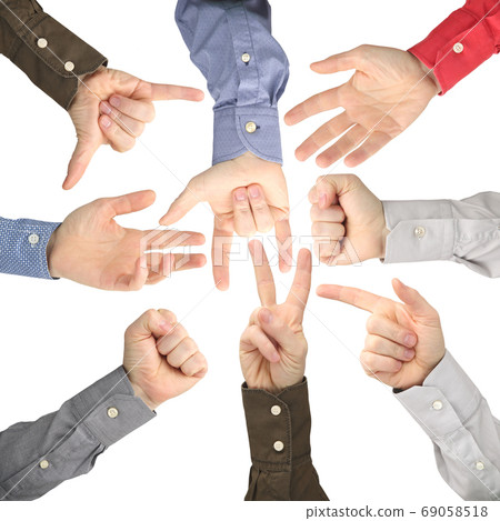 Showing the signs of the fingers to express emotions. Sign langu 69058518