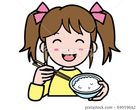Girl eating rice deliciously 69059682