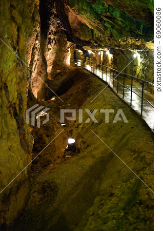 Brightly illuminated tunnel of the Osarizawa Copper Mine Brightly illuminated tunnel of the Osarizawa Copper Mine 69060086