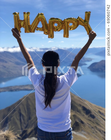 Me expressing happiness at the top of the mountain 69060742