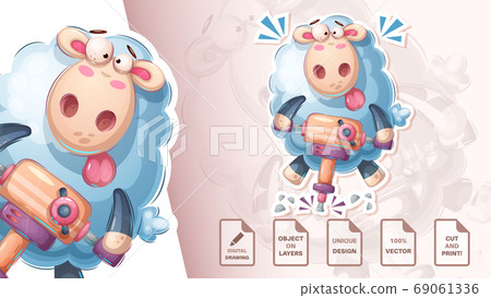 Lamb hard work - cute sticker 69061336