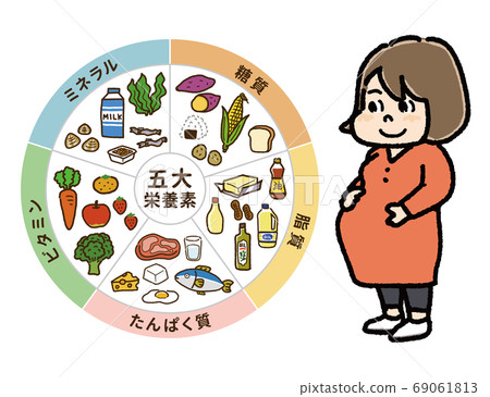 五種主要營養素表和孕婦A的插圖 五種主要營養素表和孕婦A的插圖 69061813