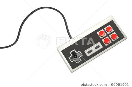Retro computer gaming controller joystick on a white background 69061901