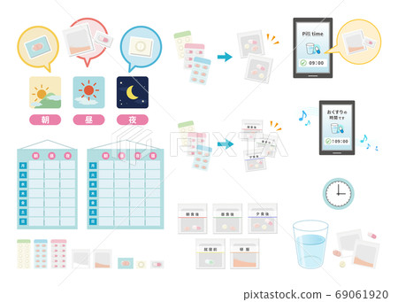 Image illustration set about taking medicine and preventing forgetting to take 69061920