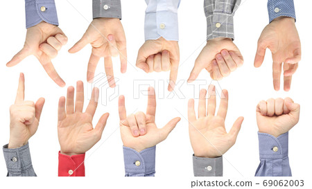 Showing the signs of the fingers to express emotions. Sign langu Showing the signs of the fingers to express emotions. Sign langu 69062003