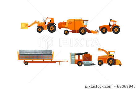Agricultural Machinery Set, Industrial Farm Vehicles for Land Agricultural Processing Flat Style Vector Illustration Agricultural Machinery Set, Industrial Farm Vehicles for Land Agricultural Processing Flat Style Vector Illustration 69062943