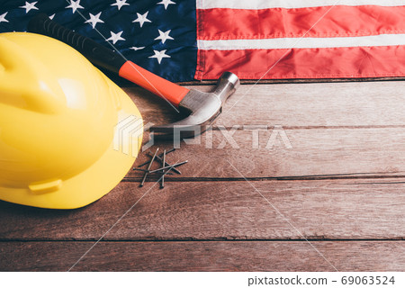 USA Labor day concept, Top view flat lay of different kinds wren 69063524