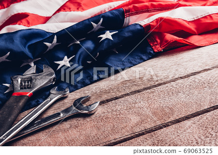 USA Labor day concept, Top view flat lay of different kinds wren 69063525