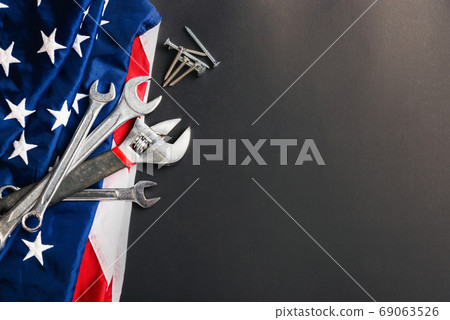 Labor day concept, Top view flat lay of different kinds wrenches Labor day concept, Top view flat lay of different kinds wrenches 69063526