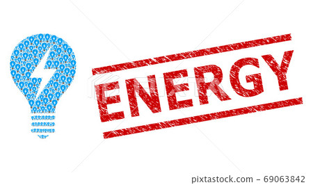 Electric Bulb Recursive Composition of Electric Bulb Icons and Scratched Energy Seal 69063842
