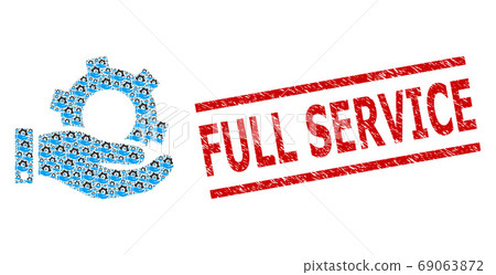 Service Fractal Composition of Service Icons and Textured Full Service Stamp 69063872