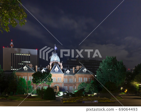 Red brick office building night view, summer Red brick office building night view, summer 69064493