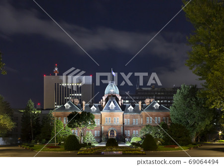 Red brick office building night view, summer Red brick office building night view, summer 69064494