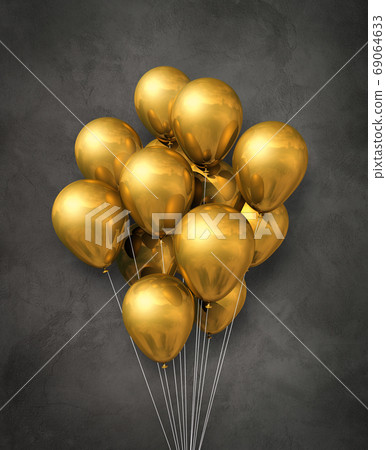 Gold air balloons group on a concrete background Gold air balloons group on a concrete background 69064633