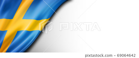 Swedish flag isolated on white banner Swedish flag isolated on white banner 69064642