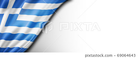 Greek flag isolated on white banner Greek flag isolated on white banner 69064643