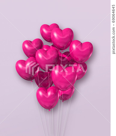 Pink heart shape air balloons group on a light purple background Pink heart shape air balloons group on a light purple background 69064645