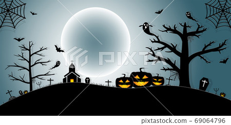 Halloween Night Concept Vector.paper art style. Halloween Night Concept Vector.paper art style. 69064796
