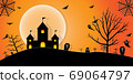 Halloween Night Concept Vector.paper art style. 69064797