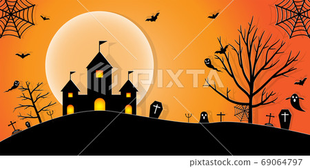 Halloween Night Concept Vector.paper art style. 69064797