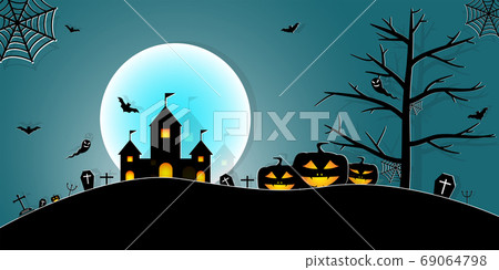 Halloween Night Concept Vector.paper art style. Halloween Night Concept Vector.paper art style. 69064798