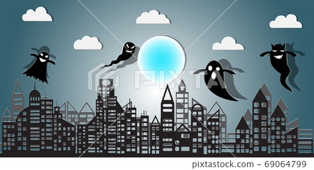 Halloween Night Concept Vector.paper art style. Halloween Night Concept Vector.paper art style. 69064799