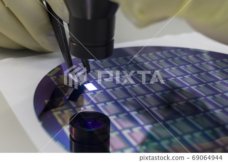 Hand in glove with probes turn on small tiny display 69064944