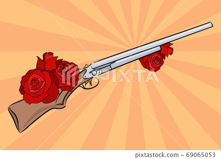 Illustration of an old rifle with roses. Pop art. Illustration of an old rifle with roses. Pop art. 69065053