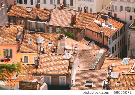 Marseille, France. View of the old tiled roofs in Marseille, France Marseille, France. View of the old tiled roofs in Marseille, France 69065071