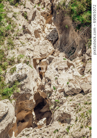 Verdon, France. Blurred ancient river rocks in the Verdon Gorge in south-eastern France 69065072
