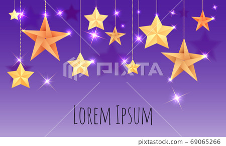 Postcard with origami stars, sparks Postcard with origami stars, sparks 69065266