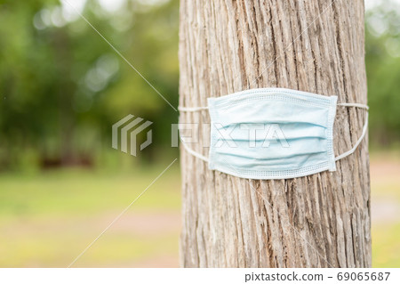 Man wearing protective mask for the tree. Take care the earth, L Man wearing protective mask for the tree. Take care the earth, L 69065687