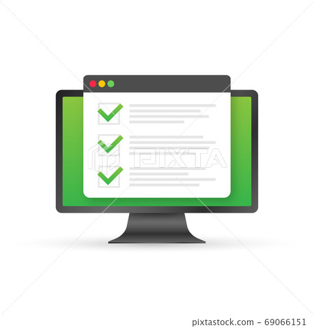Online exam, checklist and pencil, choosing answer, questionnaire form, taking test. Vector illustration. 69066151