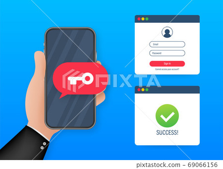 Duo authentication concept banner with text place. Can use for web banner, infographics, hero images. Vector illustration. Duo authentication concept banner with text place. Can use for web banner, infographics, hero images. Vector illustration. 69066156