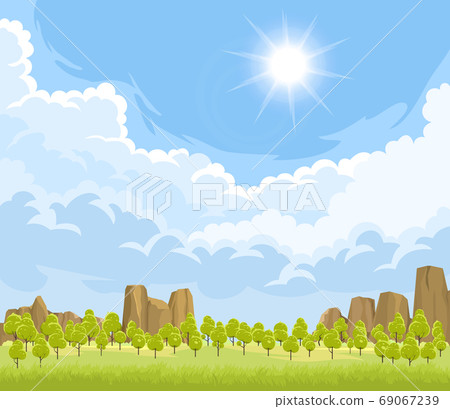 Summer landscape with trees - Stock Illustration [69067239] - PIXTA
