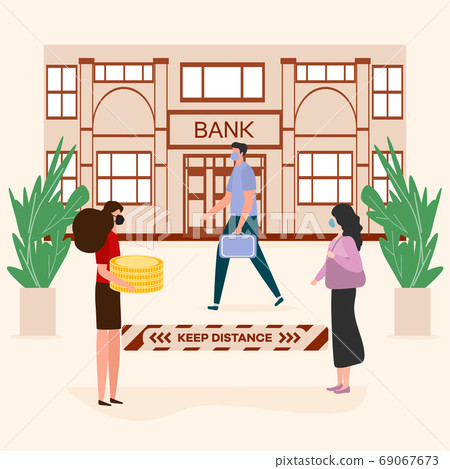 Social distancing People Bank New normal Distance 69067673