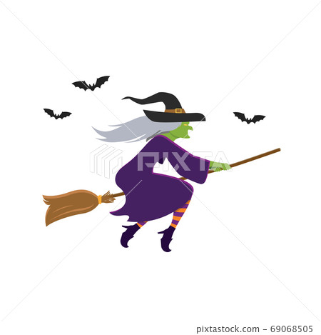 Witch flying on broomstick 69068505