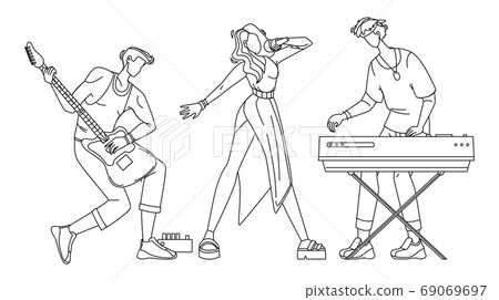 Music Band Artists Performing Song Concert Vector 69069697