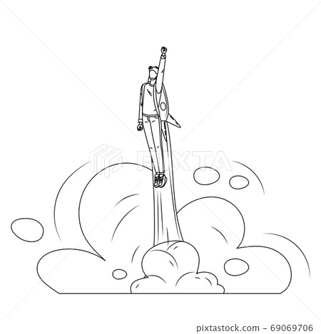 Man Businessman Fly With Jet Pack Booster Vector 69069706
