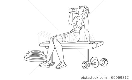 Woman Drink Protein Cocktail From Shaker Vector Woman Drink Protein Cocktail From Shaker Vector 69069812